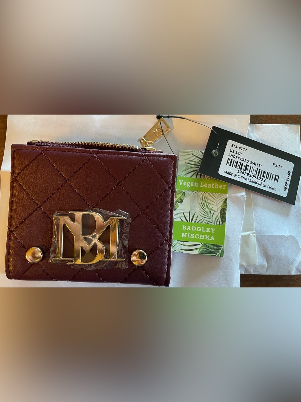 Badgley Mischka Plum Vegan Leather Short Wallet New with Tags Women's Wallet